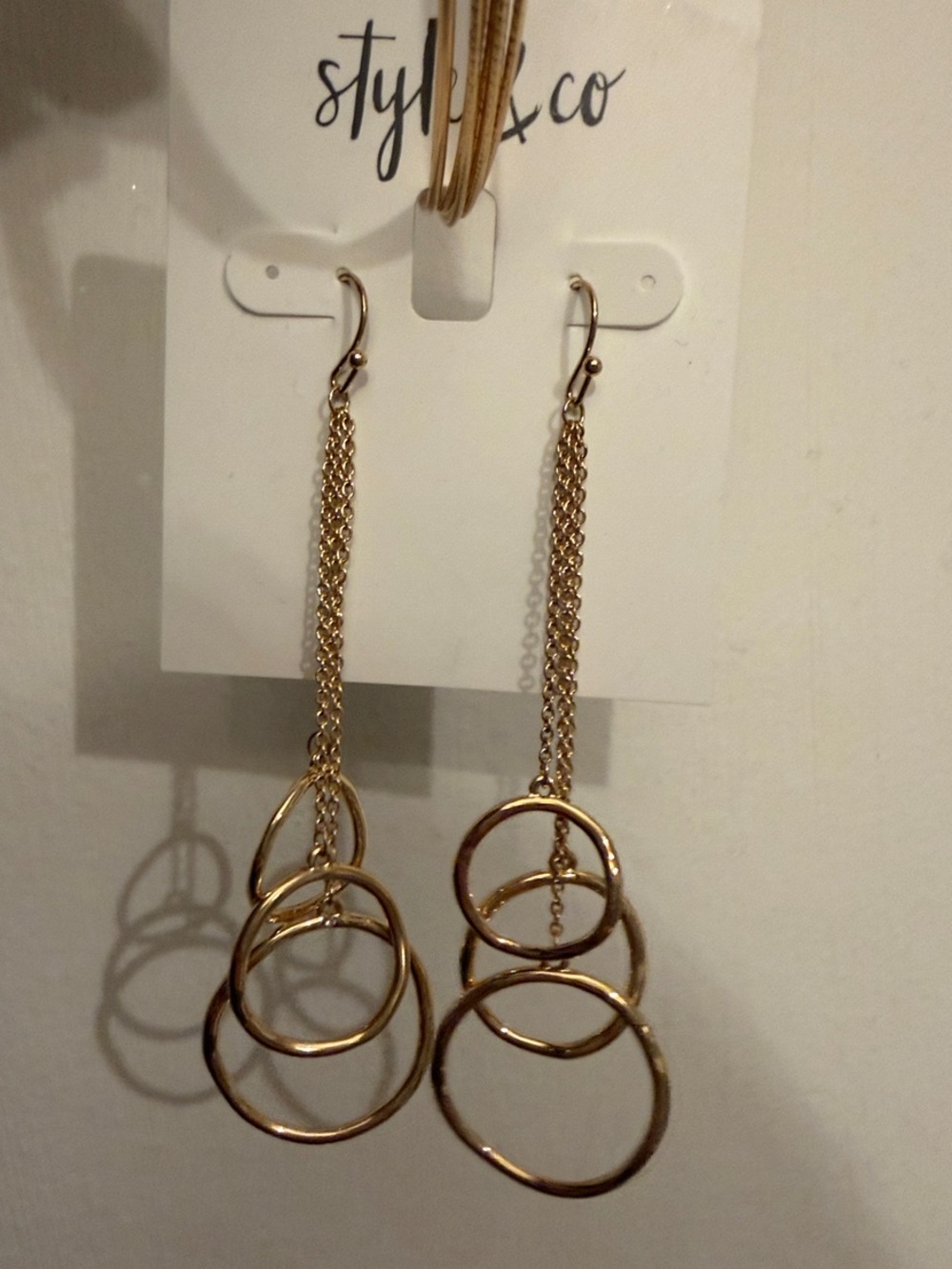 NWT Style & Co. Gold Multi-Ring Chain Drop Earrings